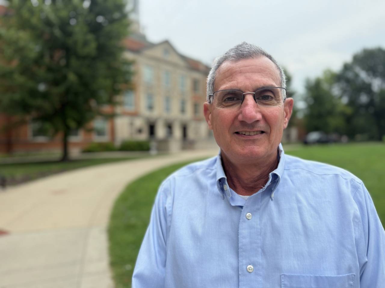 David Cannon, Ohio Dominican University’s new chief financial officer, stands in front of Erskine Hall on campus.