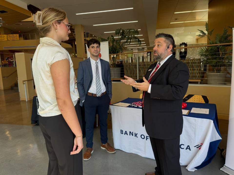 An Ohio Dominican student connects with employers during the University’s career fair.