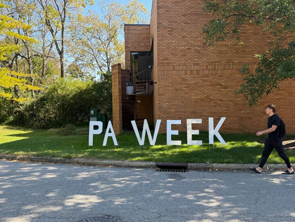 A sign outside St. Albert Hall celebrates PA Week at Ohio Dominican University.